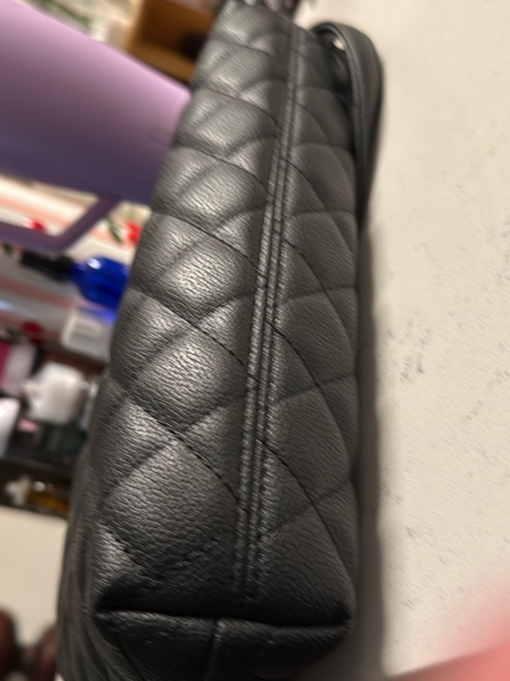 Quilted Black Leather Tote with Detachable Strap - Picture 7 of 7
